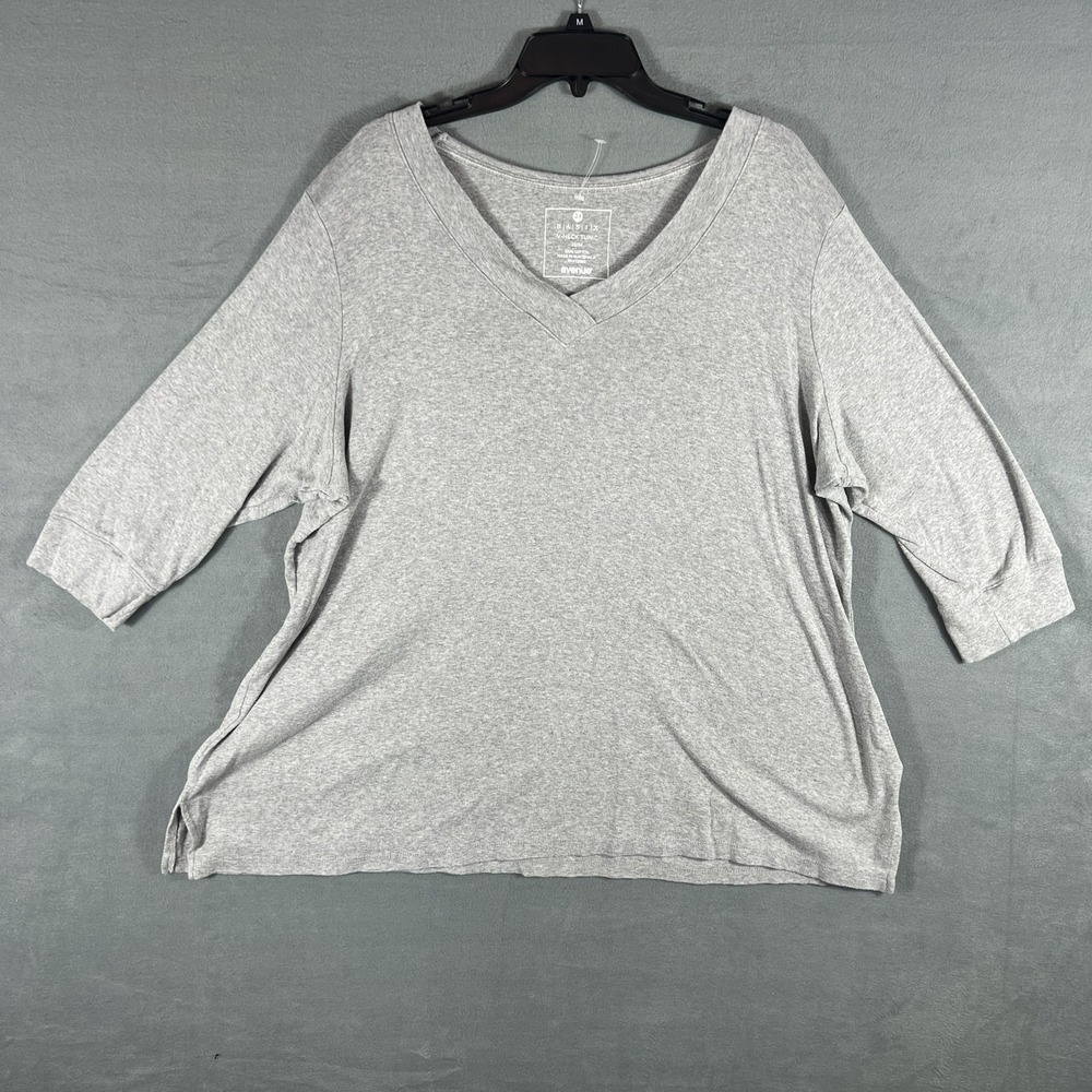 Avenue Basix Women's Plus Size 22/24 Gray‎ 100% Cotton V-Neck 3/4 Sleeve Tunic